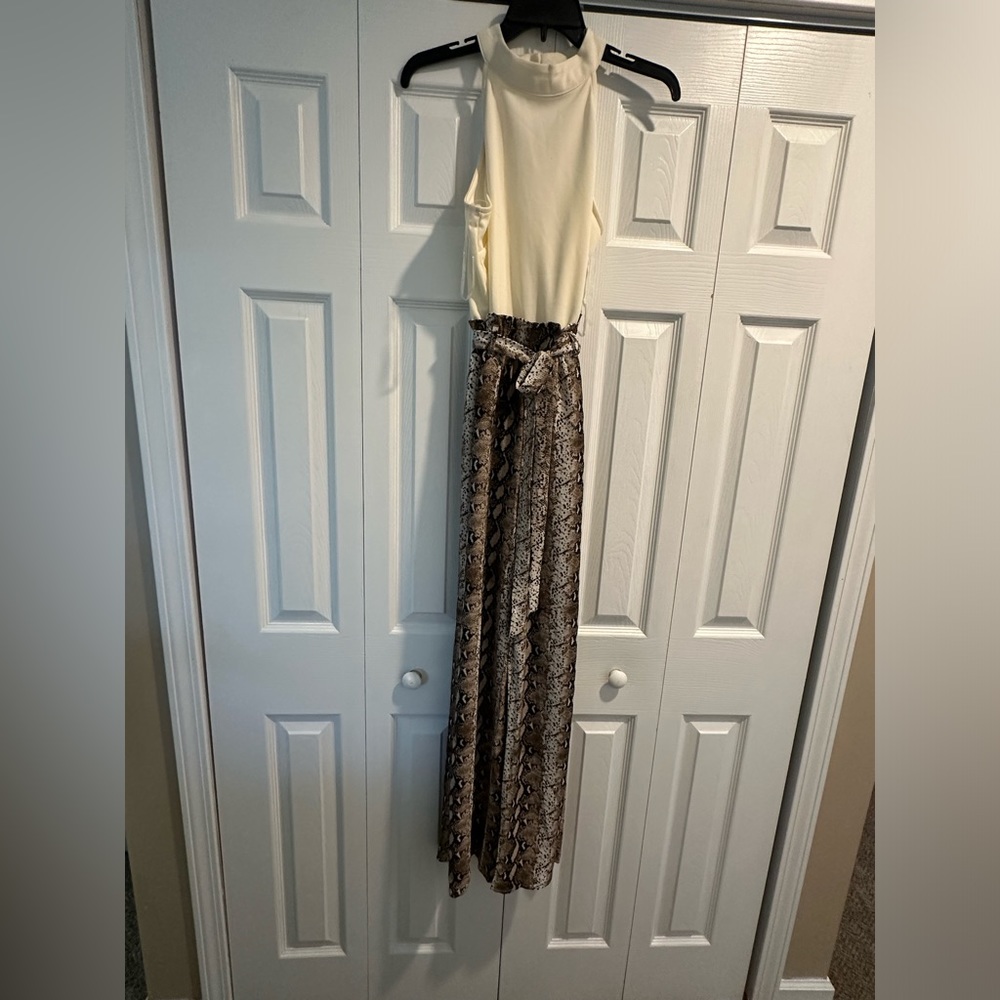 Rue21 cream/snake print jumpsuit